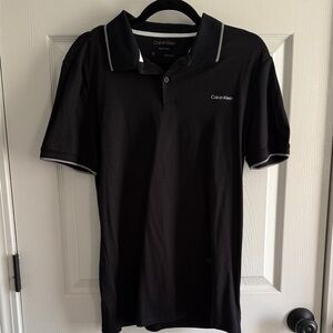 Calvin Klein Men's Polo Shirt in Black with White Accents